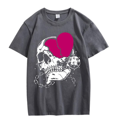 CORIRESHA Adolescente Lindo Corazón Cuello Redondo Manga Corta Casual Verano Algodón Calavera Camiseta