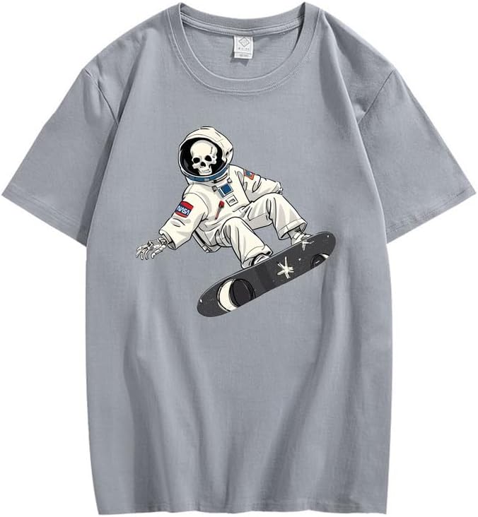 CORIRESHA Camiseta de astronauta con calavera para mujer, informal, cuello redondo, manga corta, para verano, skate