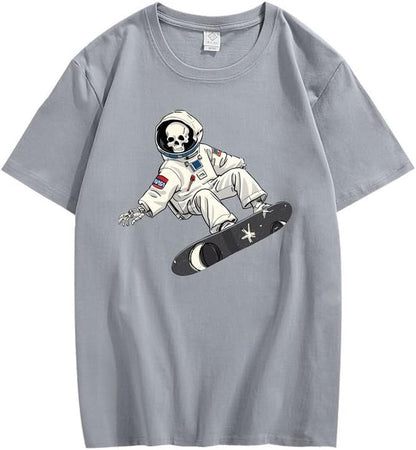 CORIRESHA Camiseta de astronauta con calavera para mujer, informal, cuello redondo, manga corta, para verano, skate