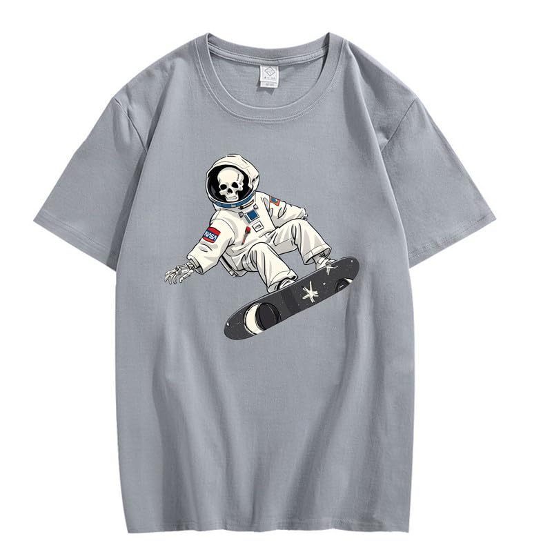 CORIRESHA Camiseta de astronauta con calavera para mujer, informal, cuello redondo, manga corta, para verano, skate