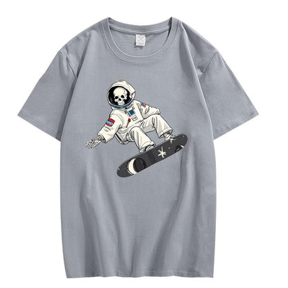 CORIRESHA Camiseta de astronauta con calavera para mujer, informal, cuello redondo, manga corta, para verano, skate