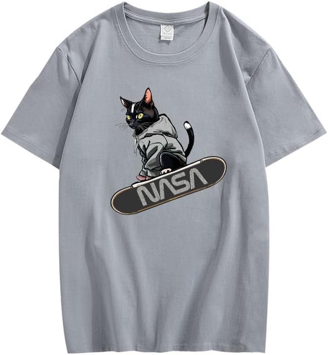 CORIRESHA Camiseta holgada informal de manga corta con cuello redondo y monopatín de gato para mujer