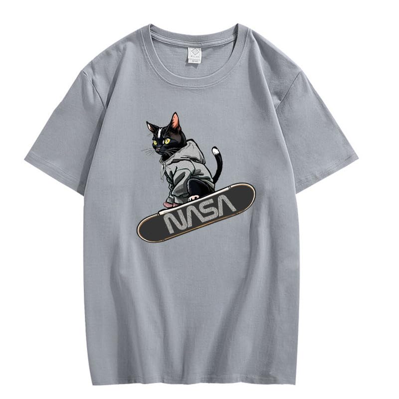 CORIRESHA Camiseta holgada informal de manga corta con cuello redondo y monopatín de gato para mujer