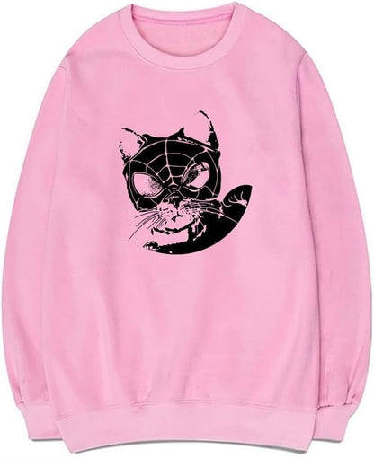 CORIRESHA Sudadera casual Y2K con diseño de telaraña para amantes de los gatos, cuello redondo, manga larga, para mujer