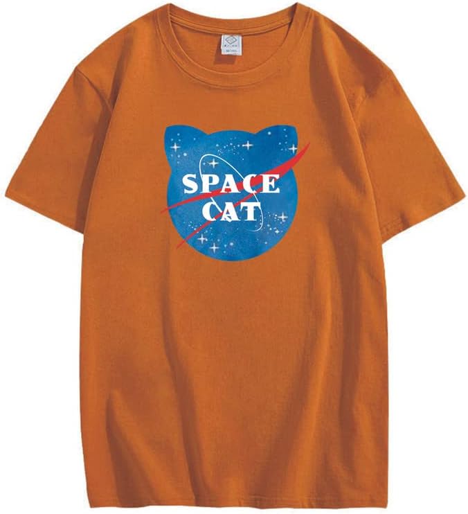 CORIRESHA Camiseta unisex de manga corta con estampado de gato espacial Kawaii