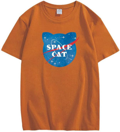CORIRESHA Camiseta unisex de manga corta con estampado de gato espacial Kawaii