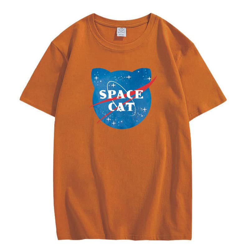 CORIRESHA Camiseta unisex de manga corta con estampado de gato espacial Kawaii