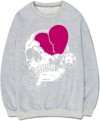 CORIRESHA Teen Casual Halloween Skull Crewneck Long Sleeve Cute Heart Sweatshirt