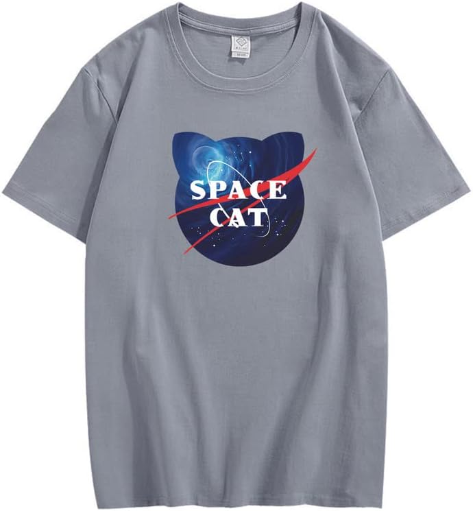 CORIRESHA Space Lover Casual cuello redondo manga corta lindo gato talla grande camiseta unisex