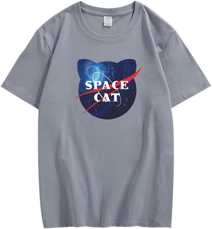 CORIRESHA Space Lover Casual cuello redondo manga corta lindo gato talla grande camiseta unisex