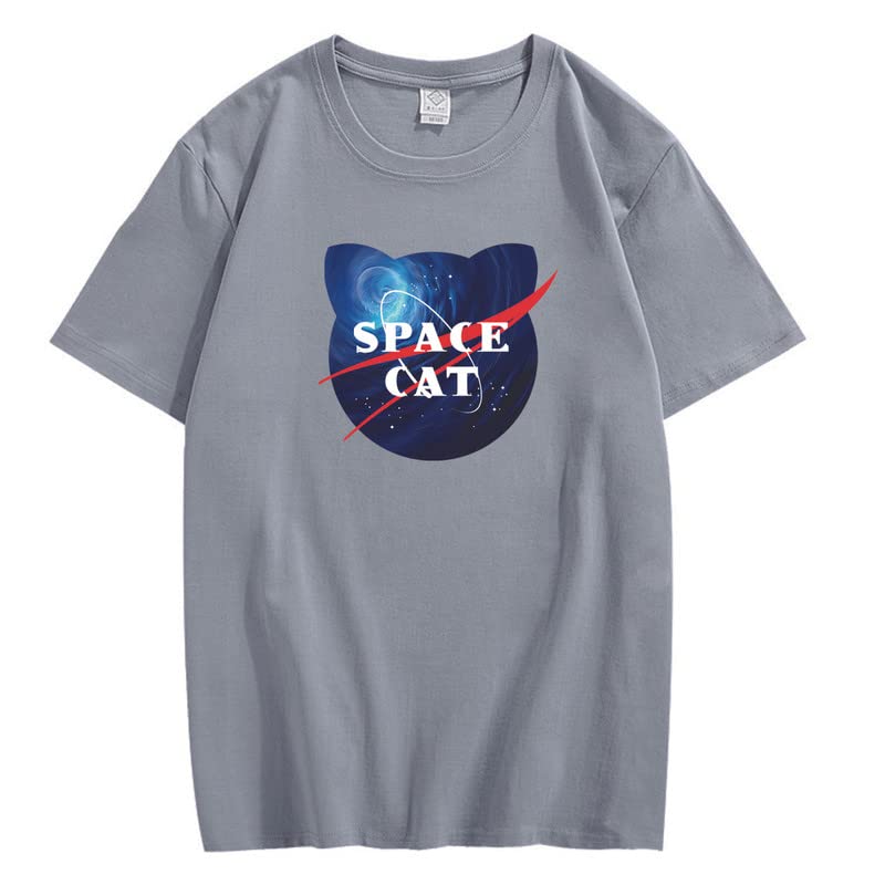 CORIRESHA Space Lover Casual cuello redondo manga corta lindo gato talla grande camiseta unisex