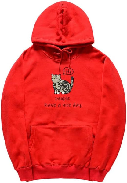 CORIRESHA Sudadera con capucha de gato lindo para adolescente, sudadera informal de manga larga con cordón y letras de algodón