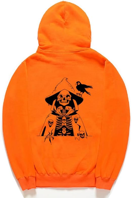 CORIRESHA Sudadera con capucha con estampado de calavera para mujer, manga larga, con cordón, informal, suave, unisex, para Halloween
