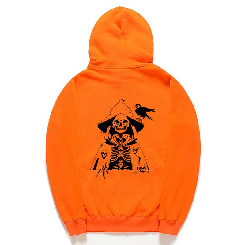 CORIRESHA Sudadera con capucha con estampado de calavera para mujer, manga larga, con cordón, informal, suave, unisex, para Halloween