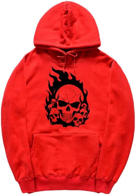 CORIRESHA Sudadera con capucha de calavera de Halloween para adolescentes, manga larga, con cordón, Y2K, estética, llama