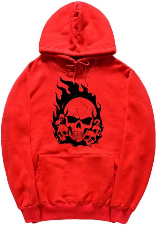 CORIRESHA Teen Halloween Skull Hoodie Long Sleeve Drawstring Y2K Aesthetic Flame Sweatshirt