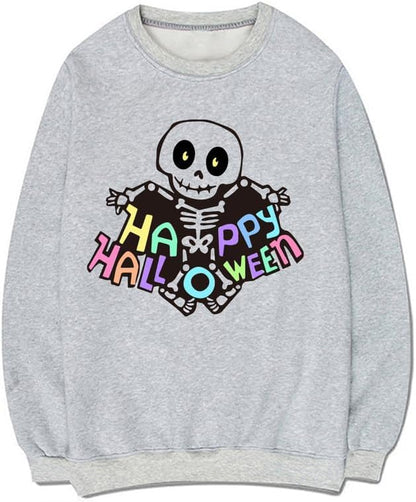 CORIRESHA Women's Unisex Skull Sweatshirts Crewneck Long Sleeves Y2K Aesthetics Halloween Costumes