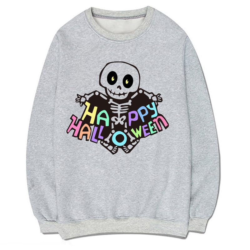 CORIRESHA Women's Unisex Skull Sweatshirts Crewneck Long Sleeves Y2K Aesthetics Halloween Costumes