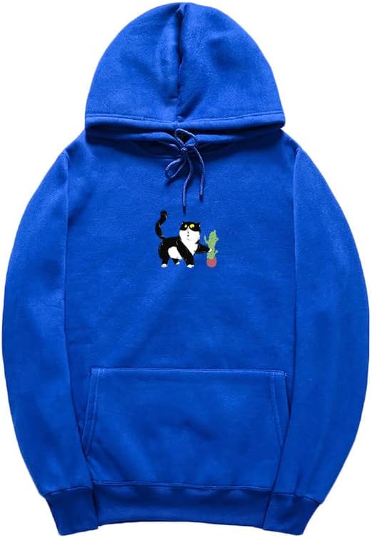 CORIRESHA Cat Lover's Cactus Sudadera con capucha casual de manga larga con cordón suave adolescente linda sudadera