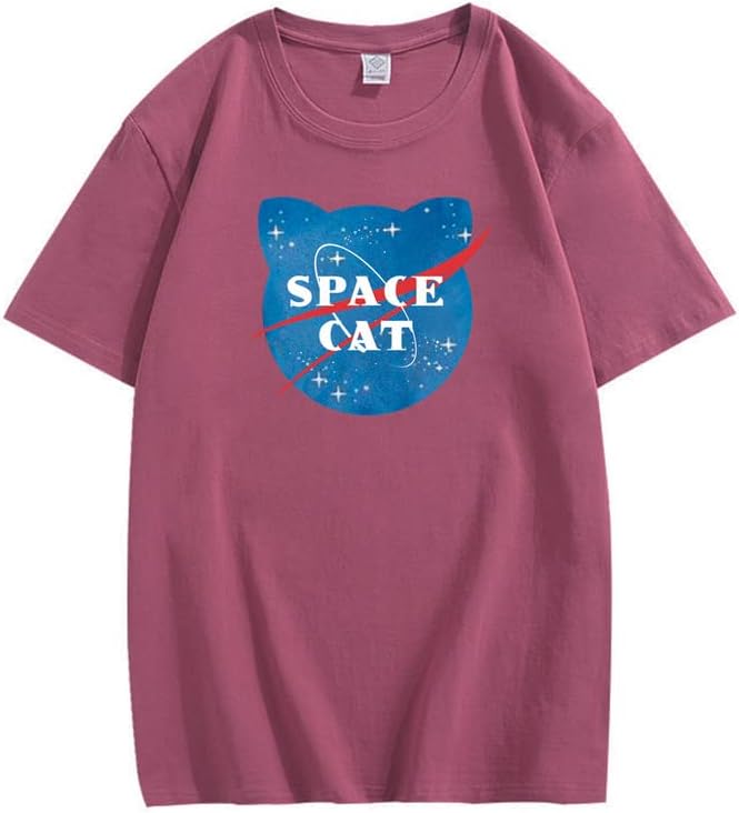 CORIRESHA Camiseta unisex de manga corta con estampado de gato espacial Kawaii