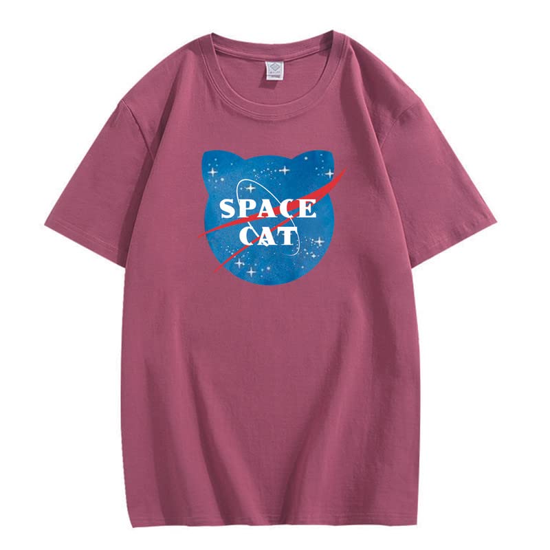 CORIRESHA Camiseta unisex de manga corta con estampado de gato espacial Kawaii