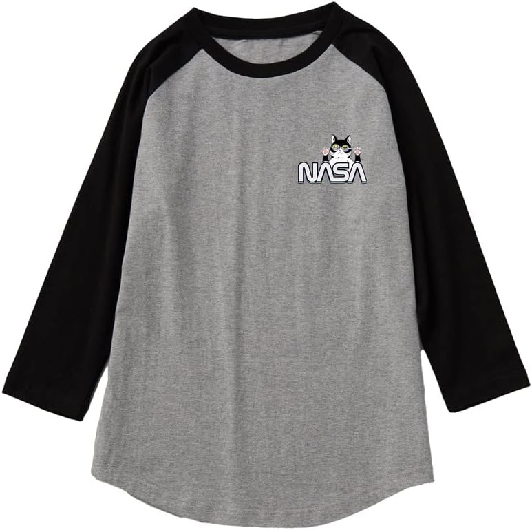 CORIRESHA Cat Lover Cute Top 3/4 Sleeves Casual Color Block Teen's NASA T-Shirt