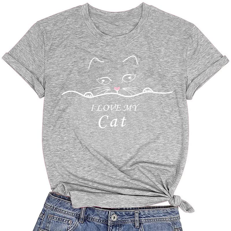 CORIRESHA Cat Lovers T-Shirt Short Sleeve Round Neck Casual Soft Cute Top