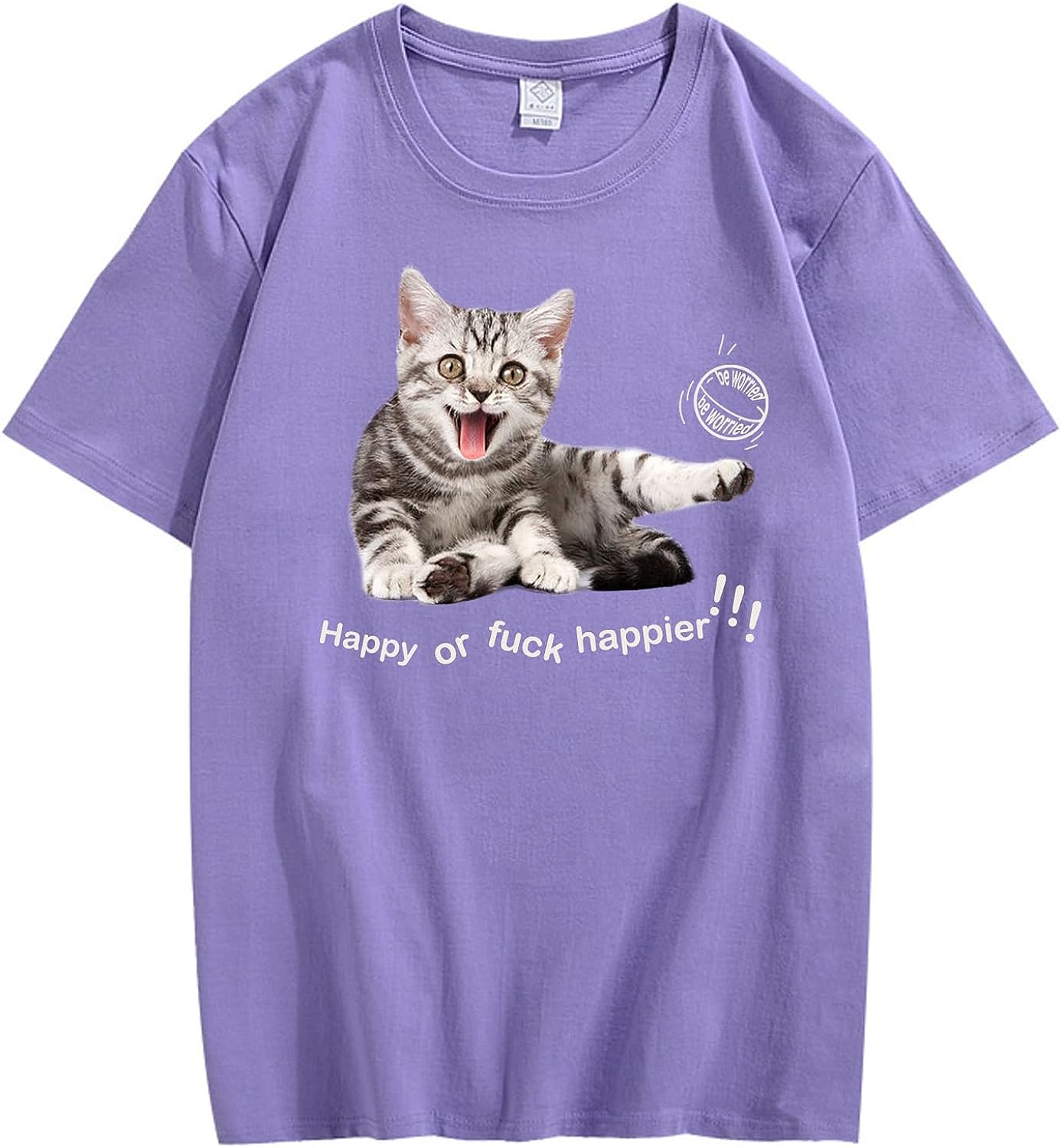 CORIRESHA Adolescente Happy Cat Cuello Redondo Manga Corta Verano Casual Algodón Linda Camiseta