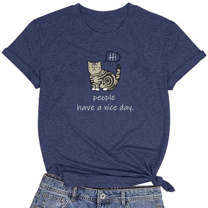 CORIRESHA Women's Cute T-Shirt Casual Crewneck Short Sleeve Summer Cat Lovers Clothing