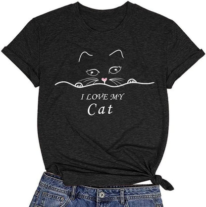 CORIRESHA Cat Lovers T-Shirt Short Sleeve Round Neck Casual Soft Cute Top