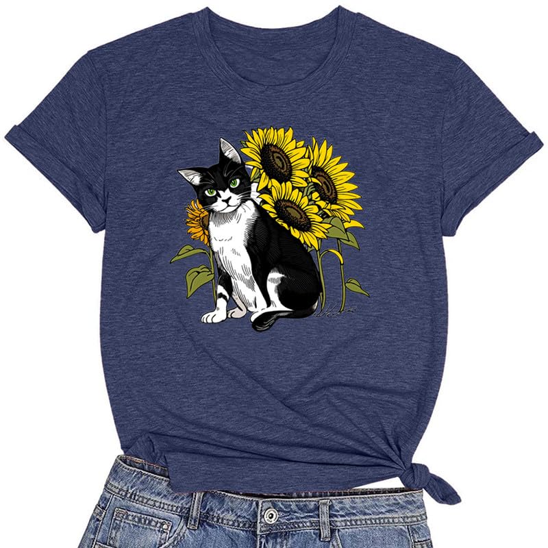 CORIRESHA Camiseta linda de verano casual de manga corta con cuello redondo y girasol para mujer
