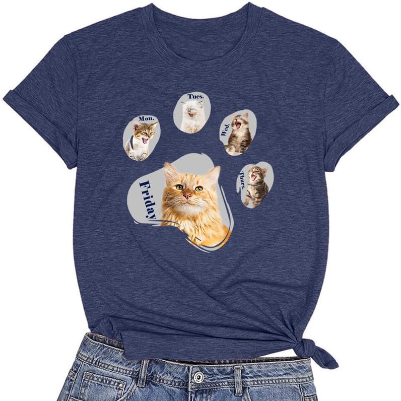 CORIRESHA Camisetas de manga corta con cuello redondo para amantes de los gatos para mujer