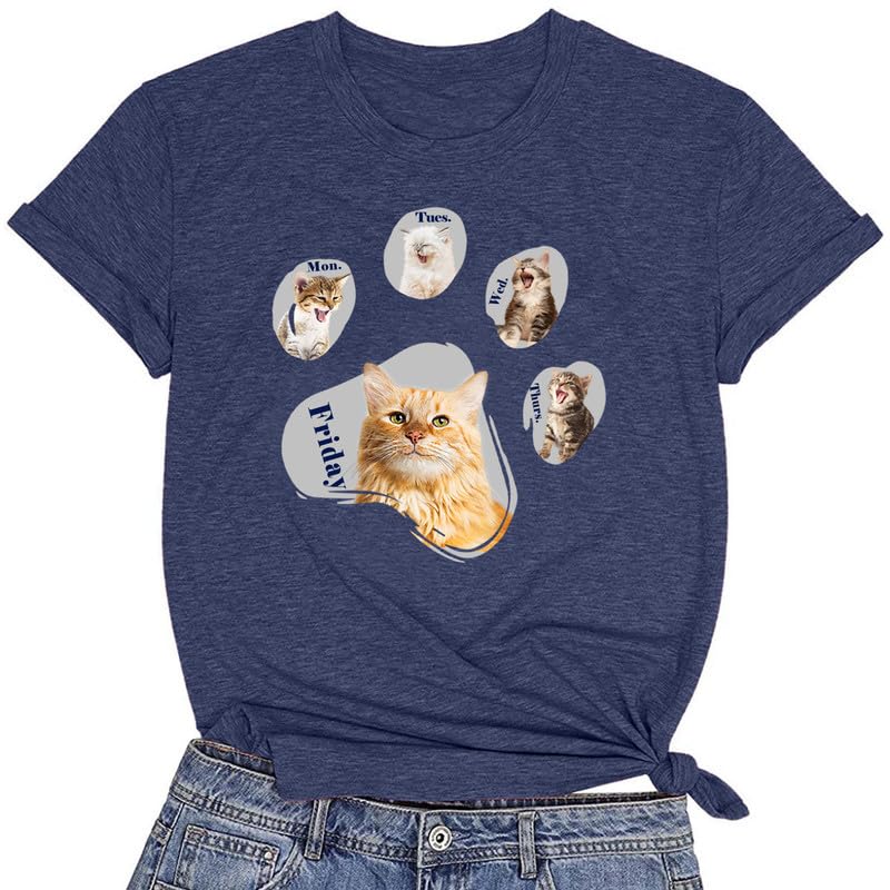 CORIRESHA Camisetas de manga corta con cuello redondo para amantes de los gatos para mujer