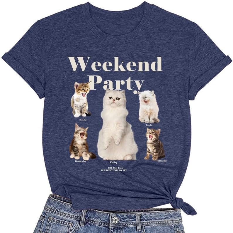 CORIRESHA Camiseta de verano con cuello redondo y manga corta para amantes de los gatos