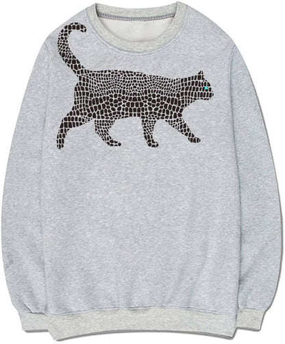 CORIRESHA Spotted Cat Crewneck Long Sleeve Cotton Cute Animal Pullover Sweatshirt