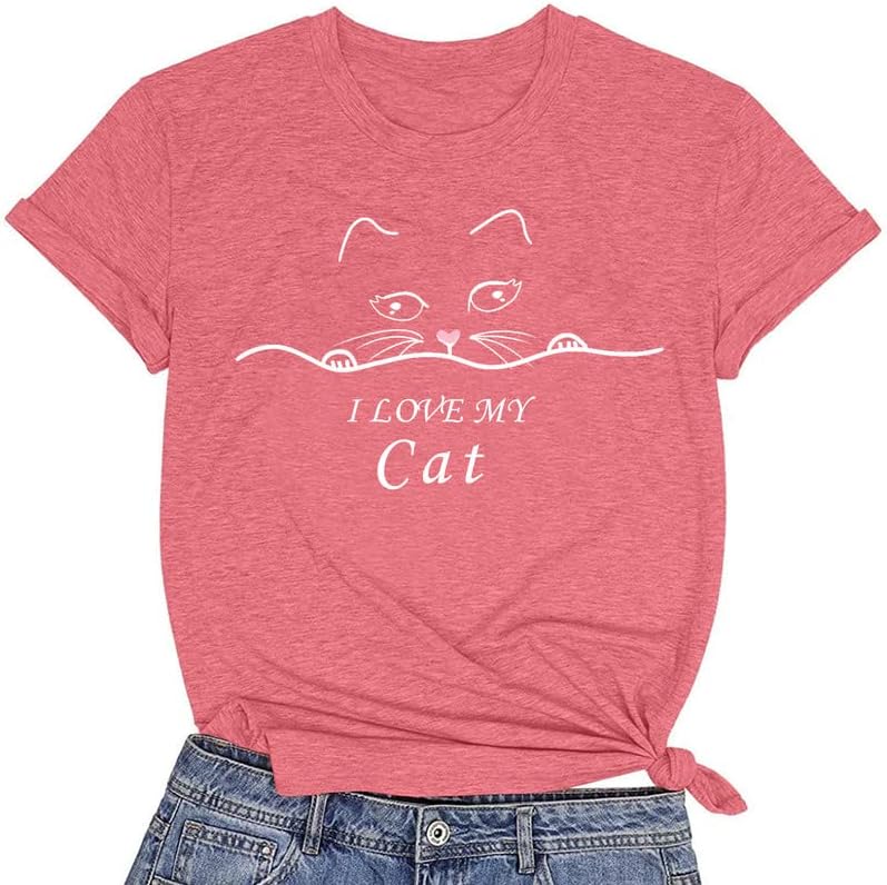 CORIRESHA Cat Lovers Camiseta Manga Corta Cuello Redondo Casual Suave Lindo Top