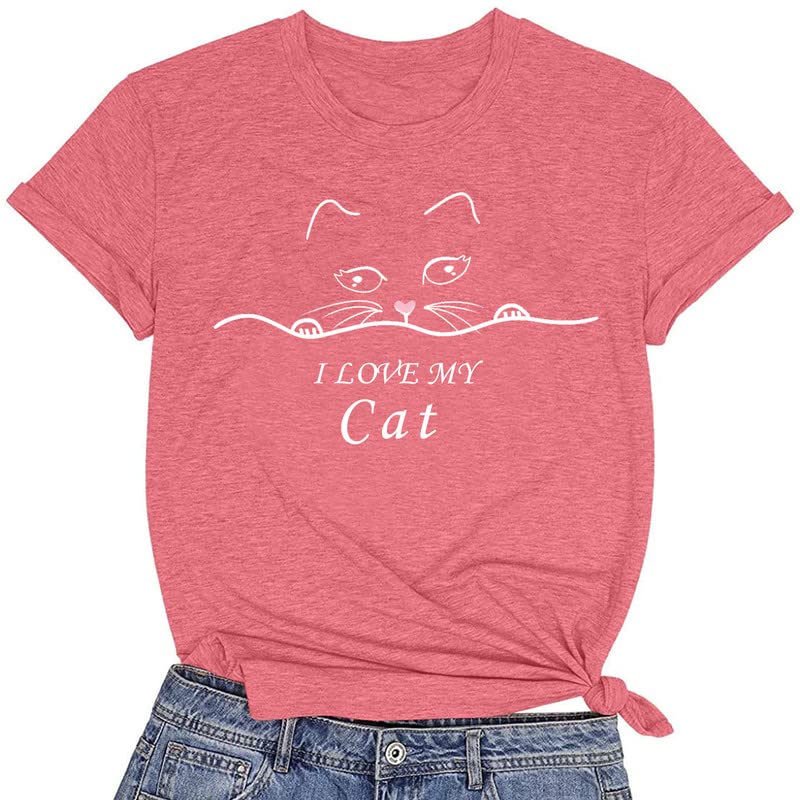 CORIRESHA Cat Lovers T-Shirt Short Sleeve Round Neck Casual Soft Cute Top