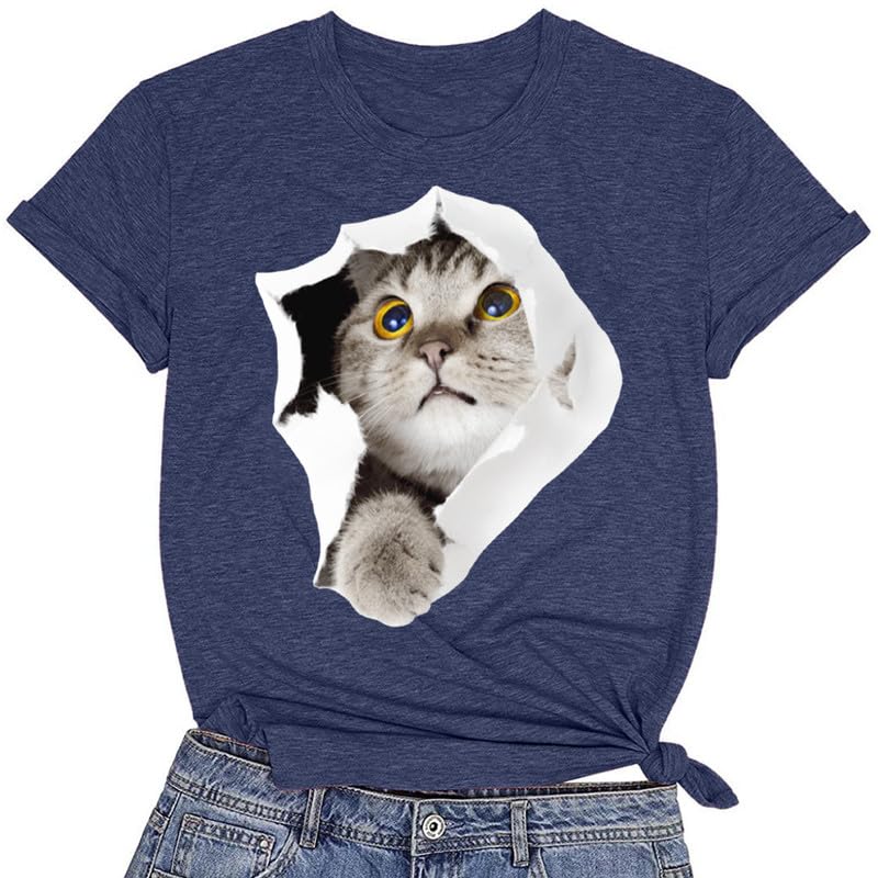 CORIRESHA Women's Cute T-Shirt Summer Short Sleeve Crew Neck Casual Cat Lovers Clothing