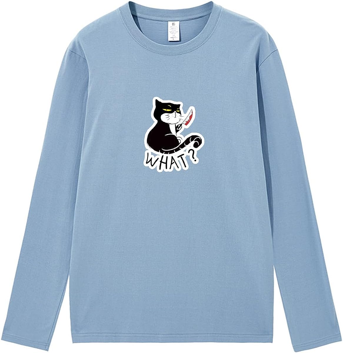 CORIRESHA Camiseta unisex de manga larga de algodón con diseño de gato divertido con cuchillo de sangre