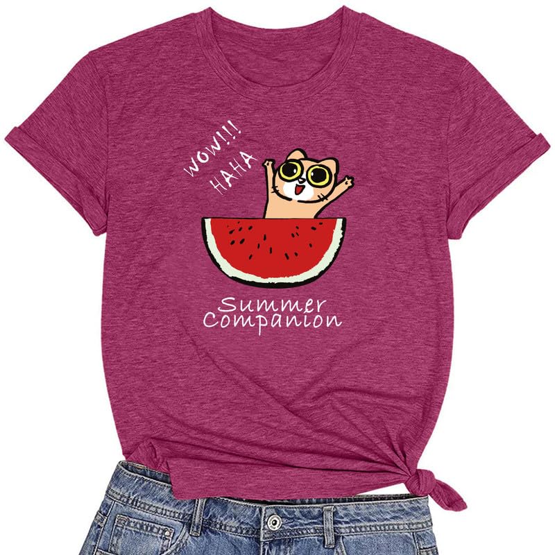 CORIRESHA Camiseta divertida de manga corta con cuello redondo y patrón de sandía para mujer