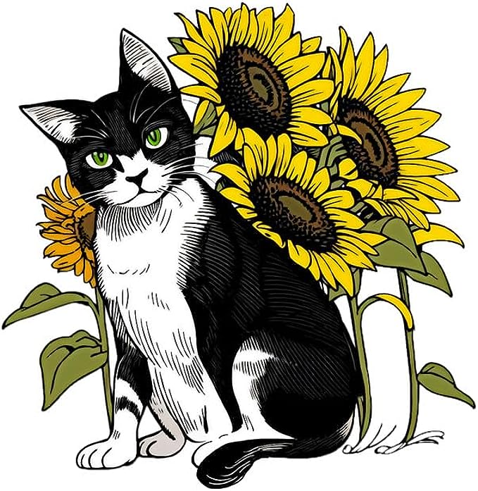 CORIRESHA Women's Cat Sunflower Crewneck Short Sleeve Casual Summer Cute T-Shirt