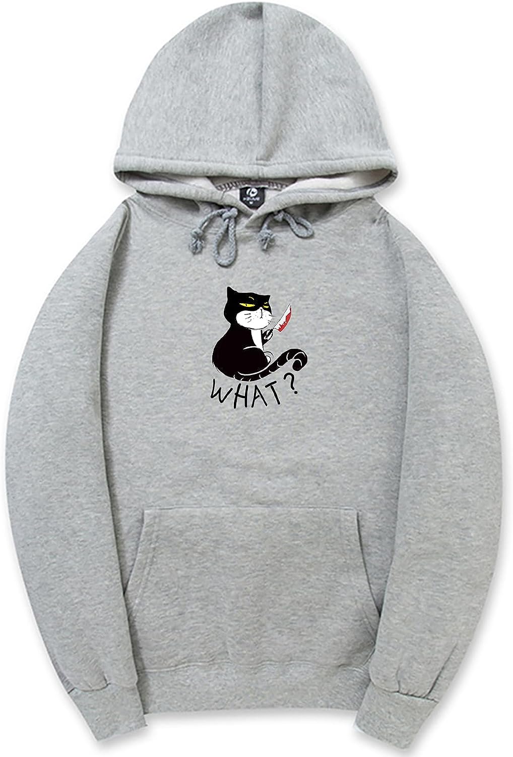 CORIRESHA Unisex Funny With Knife Cat Hoodie Drawstring Kangaroo Pocket Halloween Sweatshirt