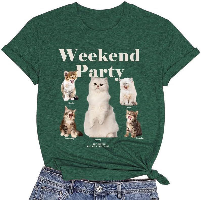 CORIRESHA Camiseta de verano con cuello redondo y manga corta para amantes de los gatos