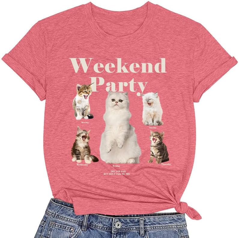 CORIRESHA Camiseta de verano con cuello redondo y manga corta para amantes de los gatos