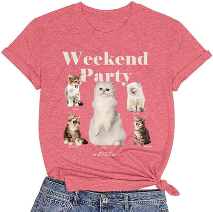 CORIRESHA Camiseta de verano con cuello redondo y manga corta para amantes de los gatos