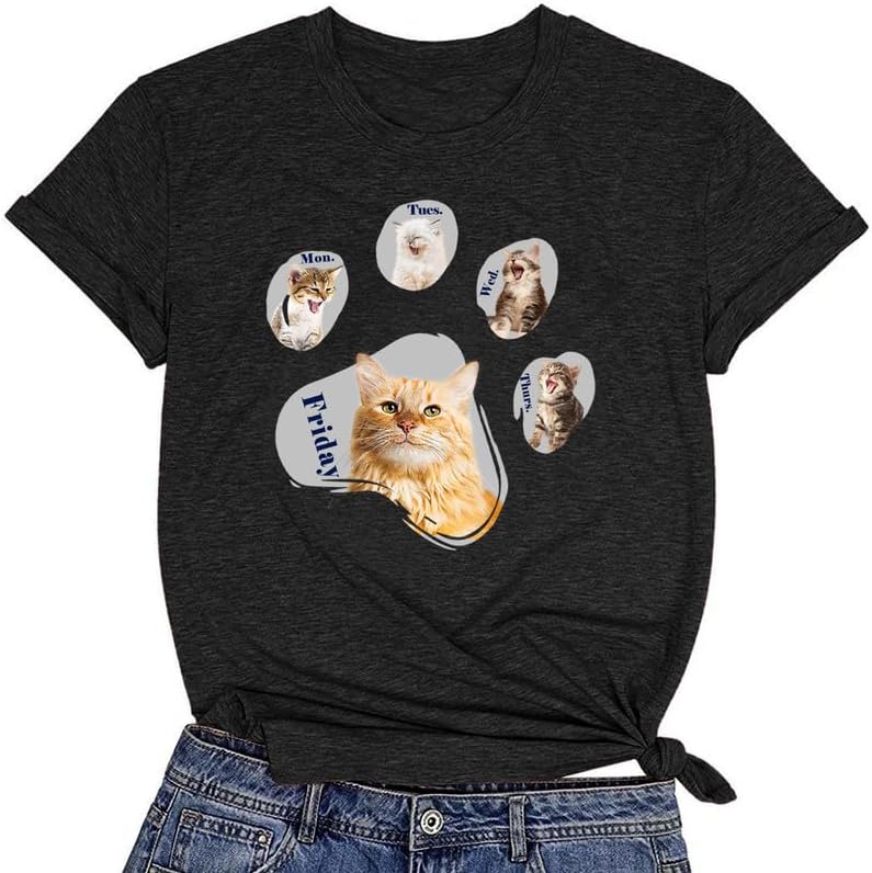 CORIRESHA Camisetas de manga corta con cuello redondo para amantes de los gatos para mujer