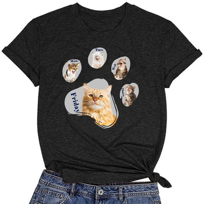 CORIRESHA Women's Cat Lovers Top Crewneck Short Sleeves Casual Loose Dog Paw T-Shirts