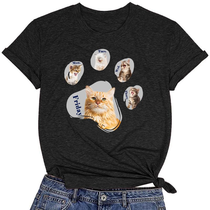CORIRESHA Camisetas de manga corta con cuello redondo para amantes de los gatos para mujer