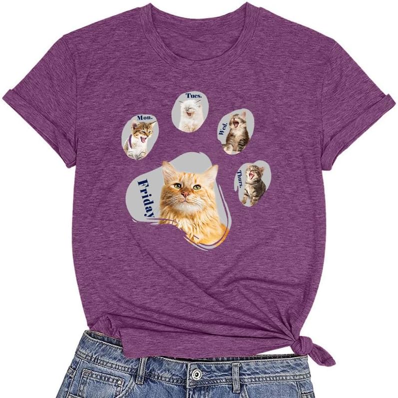 CORIRESHA Camisetas de manga corta con cuello redondo para amantes de los gatos para mujer