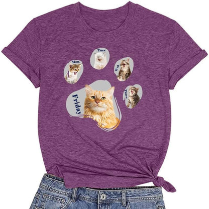 CORIRESHA Camisetas de manga corta con cuello redondo para amantes de los gatos para mujer
